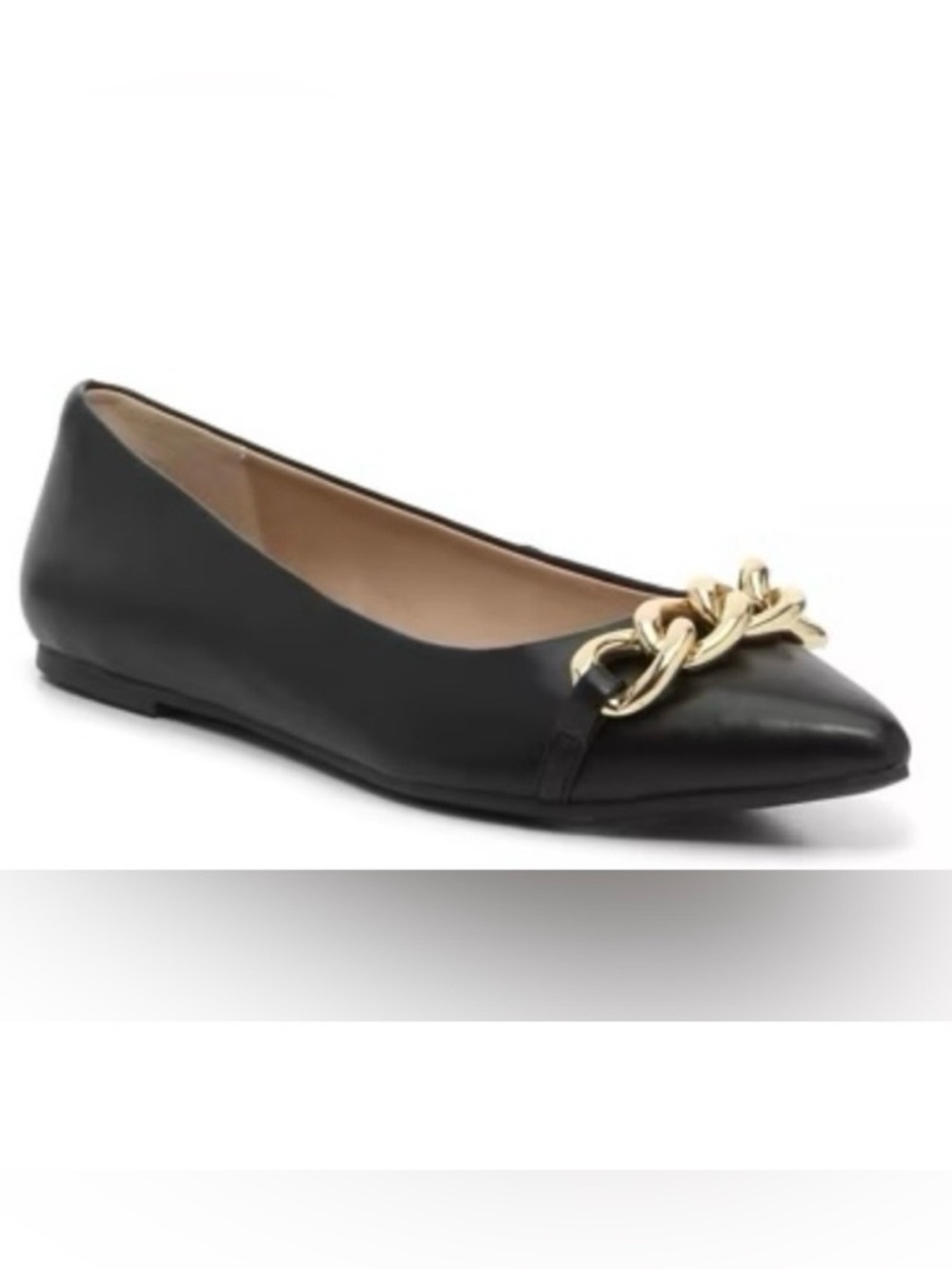 Mix No. 6 Black Incil Gold Chain Pointed Toe Ballet Flats Shoes Size 8